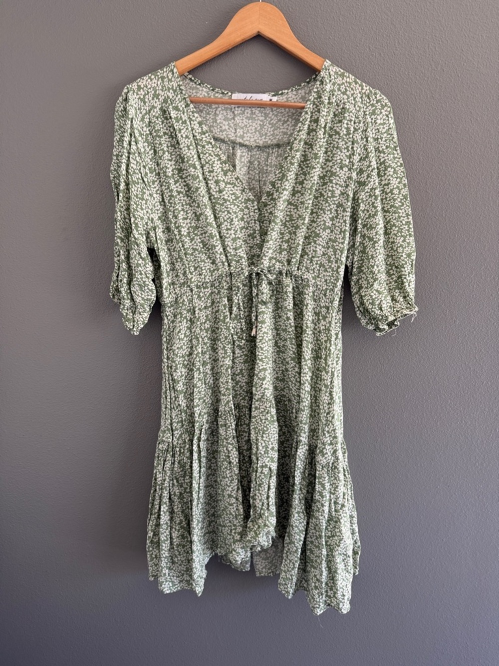 Green Floral Tie-Waist Women’s Dress